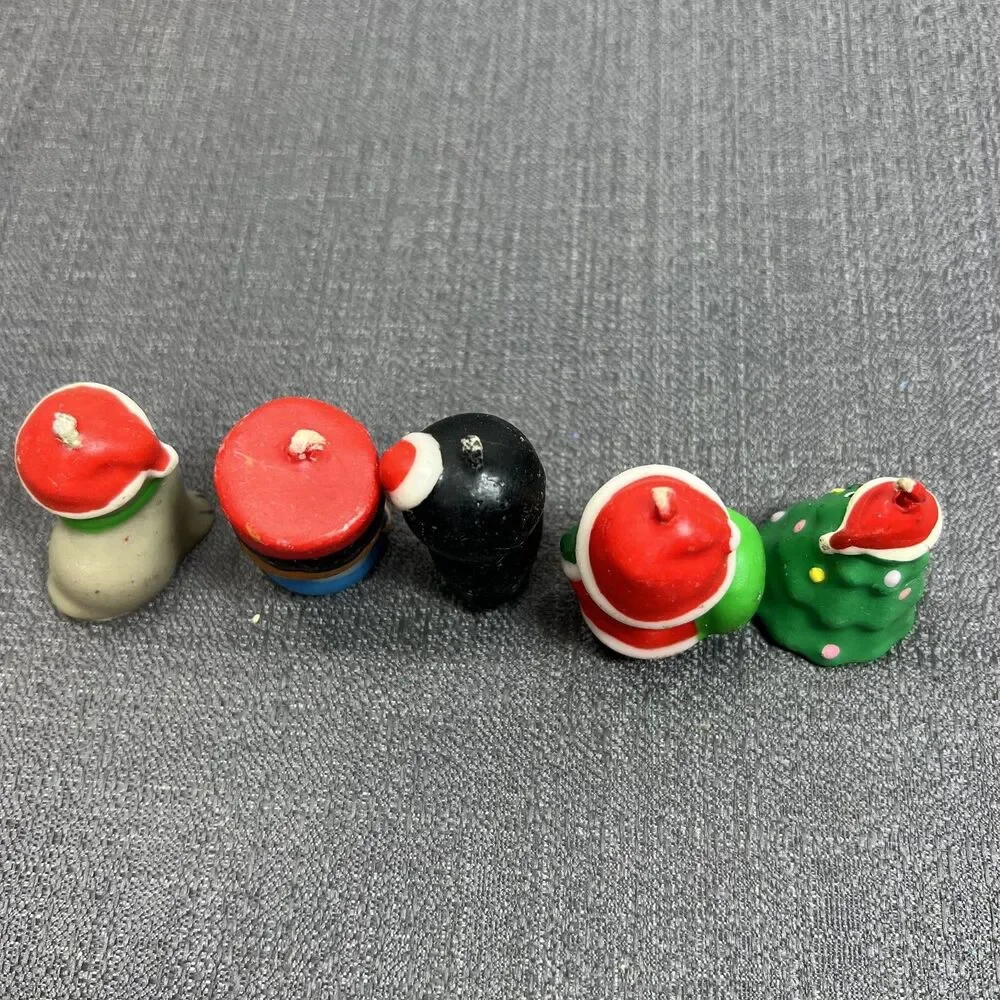 5 Tiny Treasures Miniature Christmas Candles Santa Penguin Soldier Tree Seal